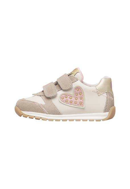 Baskets bébé fille en cuir et tissu quelly 4 à scratch, avec clous Beige-blanc-rose 3 - vertbaudet enfant 