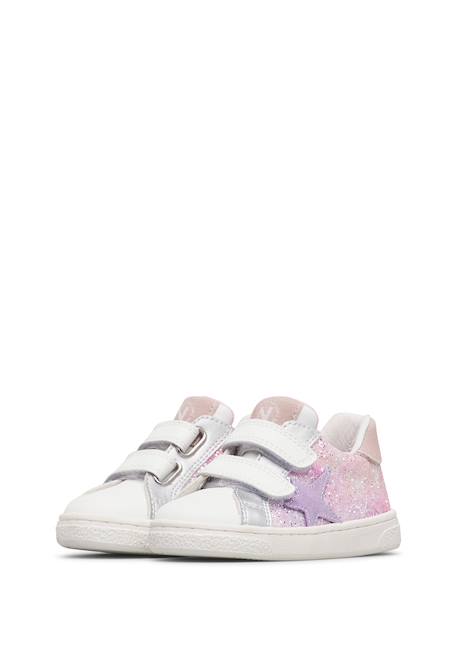 Baskets fille en daim et tissu pailleté pinn à scratch Blanc-argenté 5 - vertbaudet enfant 