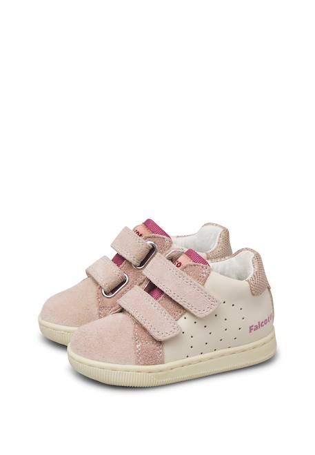 Baskets bébé en cuir et daim kiner à scratch Blanc crème-rose poudré+Blanc-bleu clair-vert+Gris-rouge 5 - vertbaudet enfant 