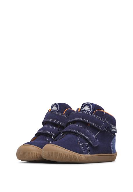 Bottines barefoot garçon en daim spinni à scratch, imperméables Gris tourterelle-marron clair+Marine-bleu 10 - vertbaudet enfant 