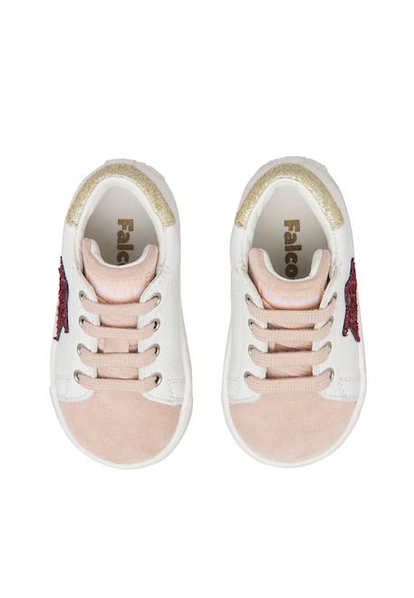 Baskets bébé en cuir et daim sasha Blanc-bleu clair+Blanc-rose 9 - vertbaudet enfant 