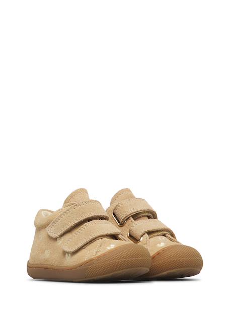 Chaussures premiers pas bébé fille en daim cocoon à scratch, broderies cœurs Rose-violet+Sable-cognac 7 - vertbaudet enfant 