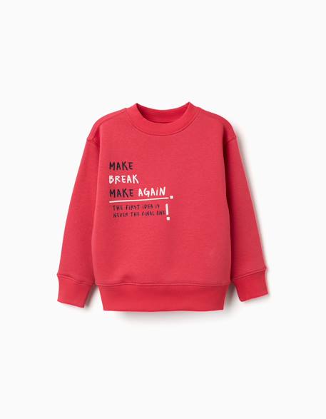 Sweat en coton peigné avec imprimé make again Rouge 1 - vertbaudet enfant 