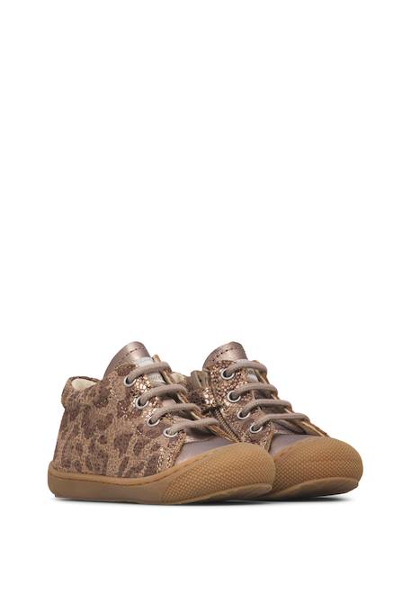 Chaussures premiers pas bébé fille en cuir cocoon à zip Marron-gris 2 - vertbaudet enfant 