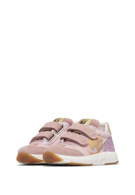 Baskets fille en cuir et tissu jesko 2 à scratch, avec paillettes Rose-rose poudré 5 - vertbaudet enfant 