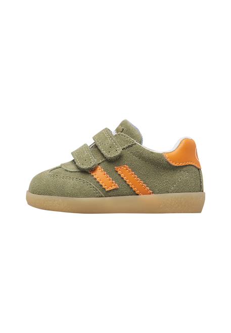 Baskets enfant en cuir et daim vimby à scratch Kaki-orange+Rose poudré-blanc 3 - vertbaudet enfant 