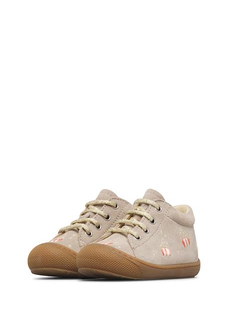 Chaussures premiers pas bébé fille en daim cocoon, broderies pop-corn Beige-platine 5 - vertbaudet enfant 