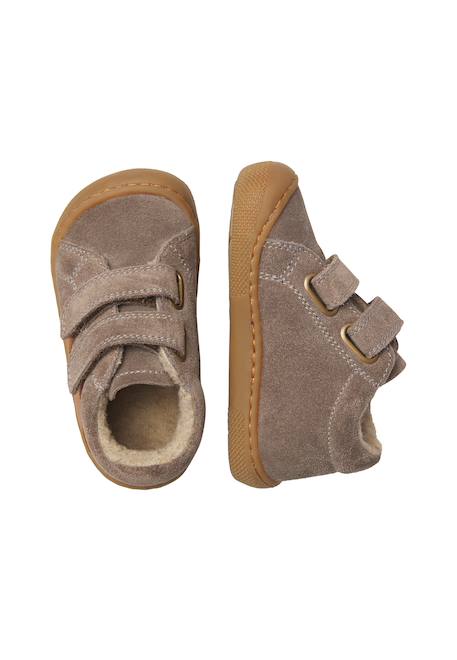 Chaussures barefoot enfant en cuir et daim sabby à scratch Cognac-gris foncé+Marron-vert olive+Rose poudré-rose 4 - vertbaudet enfant 