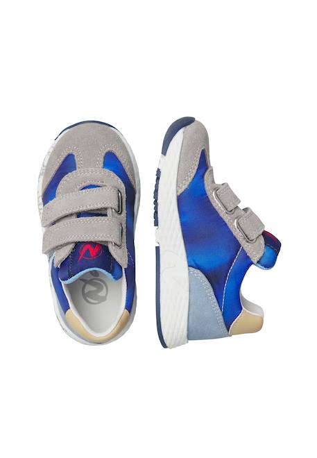 Baskets garçon en cuir et tissu jesko 2 à scratch Gris-blanc-bleu clair 4 - vertbaudet enfant 