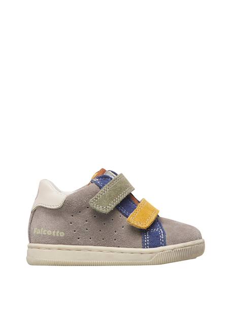 Baskets bébé garçon en cuir et daim kiner à scratch Gris-bleu-vert 1 - vertbaudet enfant 