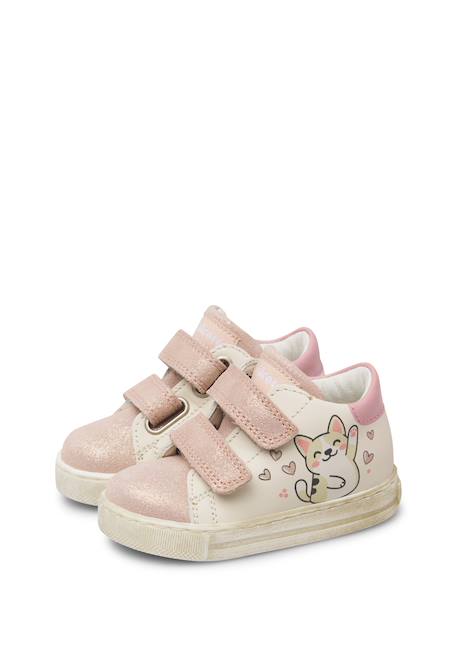 Baskets bébé fille en cuir et daim xema à scratch Blanc-rose 5 - vertbaudet enfant 