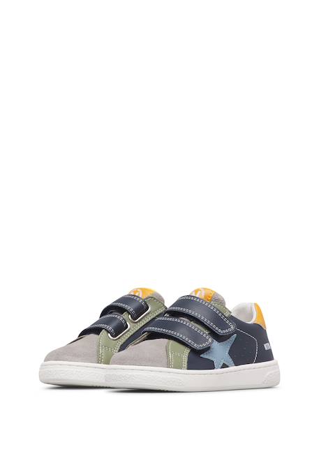 Baskets bébé garçon en cuir et daim pinn à scratch Blanc-gris-bleu+Gris-bleu-vert olive 10 - vertbaudet enfant 