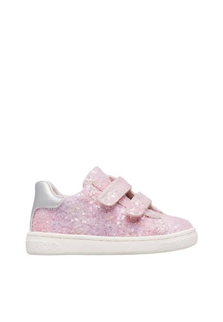 Baskets bébé fille en tissu hasselt 2 à scratch, avec paillettes Rose-blanc-argenté 1 - vertbaudet enfant 