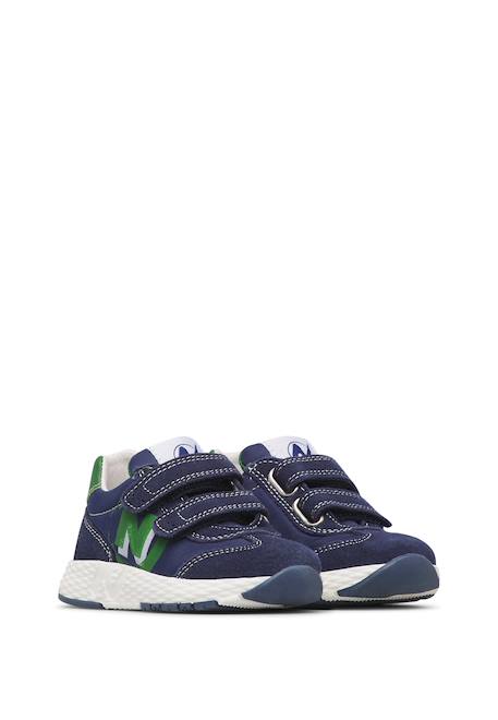 Baskets garçon en cuir et tissu jesko 2 à scratch Bleu-vert-blanc 2 - vertbaudet enfant 