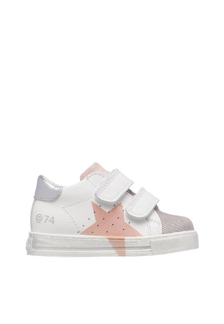 Baskets bébé fille en cuir et daim salazar 3 à scratch Blanc-argenté 1 - vertbaudet enfant 