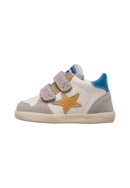 Baskets montantes bébé garçon en cuir et daim alnoite high 2 à scratch Blanc-bleu+Gris-citrouille+Vert-bleu ciel 8 - vertbaudet enfant 