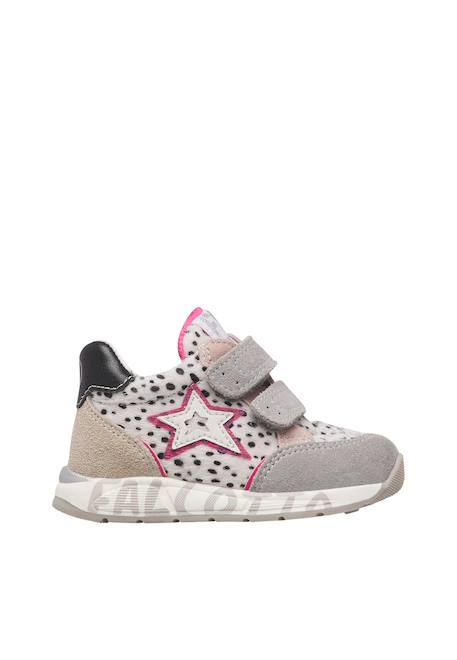 Baskets bébé fille en cuir et daim nuppi à scratch Blanc-gris 1 - vertbaudet enfant 