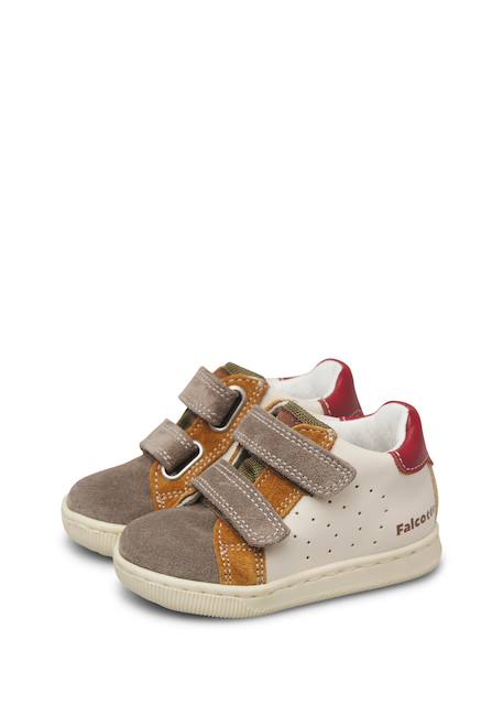 Baskets bébé en cuir et daim kiner à scratch Blanc crème-rose poudré+Blanc-bleu clair-vert+Gris-rouge 15 - vertbaudet enfant 