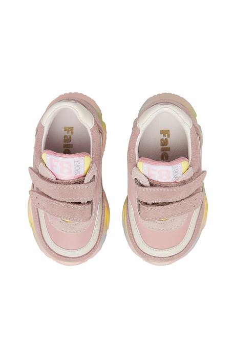 Baskets fille en cuir et tissu technique amantea 2 à scratch Rose-jaune 4 - vertbaudet enfant 