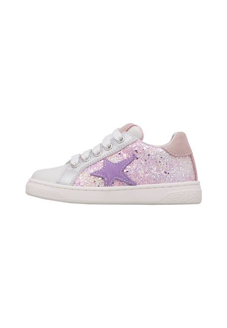 Baskets fille en daim et tissu pailleté pinn à zip Blanc-argenté-rose 3 - vertbaudet enfant 