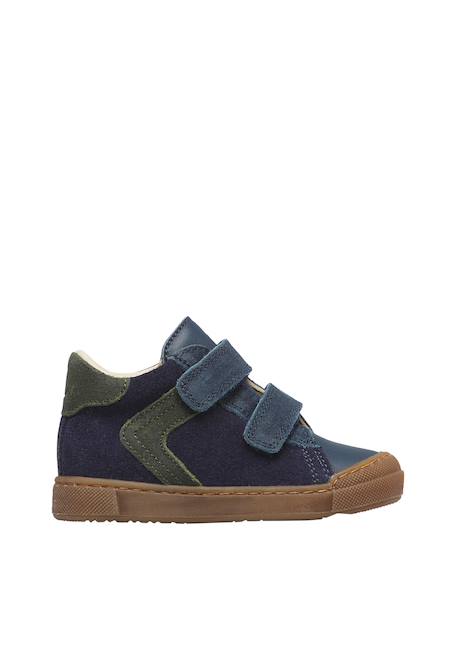 Baskets bébé garçon en cuir et daim heist à double scratch Marine-vert 1 - vertbaudet enfant 