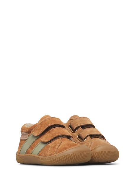 Chaussures barefoot bébé en cuir et daim sabby à scratch Cognac-gris foncé+Marron-vert olive+Rose poudré-rose 7 - vertbaudet enfant 