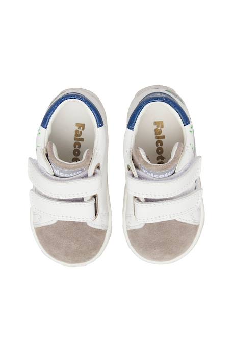 Baskets bébé garçon en cuir et daim jalip à scratch Blanc-gris+Blanc-vert 4 - vertbaudet enfant 