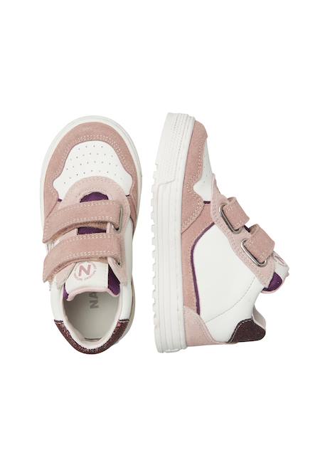 Baskets montantes enfant en cuir et daim hess high 3 à scratch Blanc-beige-rose poudré+Blanc-rose-rose poudré+Kaki-blanc-brun+Marine-bleu 9 - vertbaudet enfant 