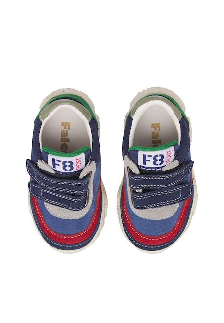 Baskets garçon en daim amantea 2 à scratch Bleu marine-rouge+Tourterelle-militaire 4 - vertbaudet enfant 