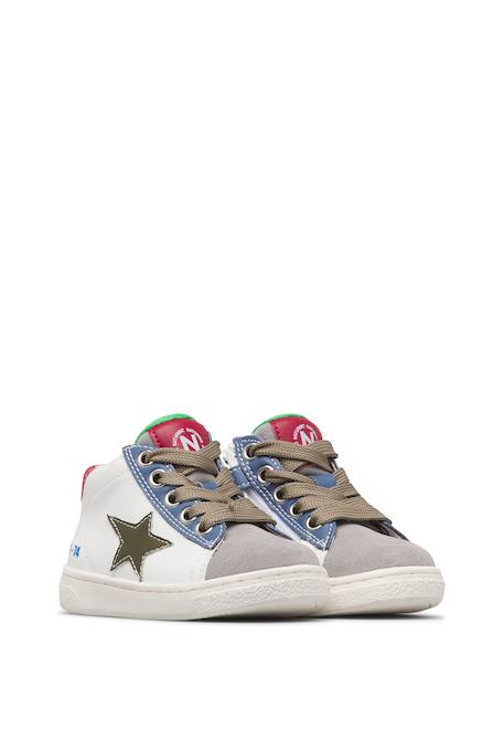 Baskets montantes garçon en cuir et daim pinn high à zip Blanc-gris-marine 2 - vertbaudet enfant 