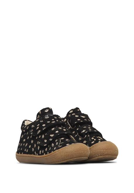Chaussures premiers pas bébé fille en daim cocoon à scratch Noir-platine+Sable-platine 2 - vertbaudet enfant 