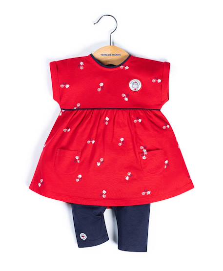 Ensemble robe + bas 100% coton bébé fille Rouge rubis 1 - vertbaudet enfant 