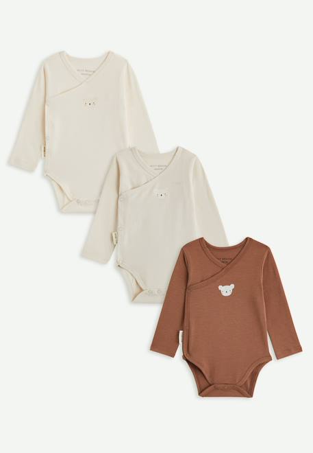 Lot de 3 bodies bébé manches longues ouverture croisée Marron 1 - vertbaudet enfant 