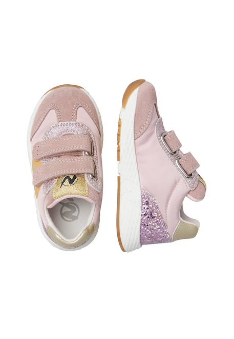 Baskets fille en cuir et tissu jesko 2 à scratch, avec paillettes Rose-rose poudré 4 - vertbaudet enfant 
