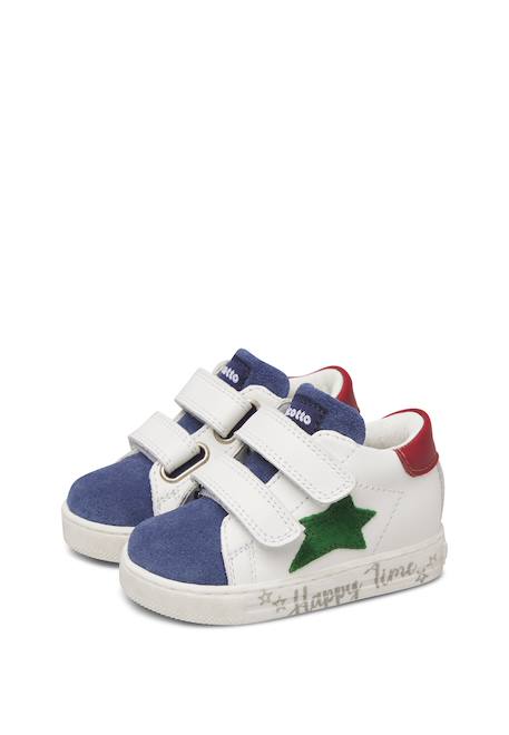 Baskets bébé en cuir et daim sasha à scratch Blanc-bleu clair+Blanc-rose 5 - vertbaudet enfant 
