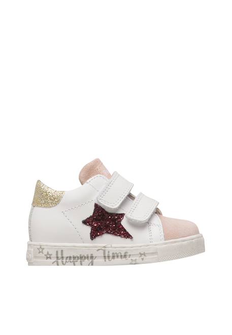 Baskets bébé en cuir et daim sasha à scratch Blanc-bleu clair+Blanc-rose 6 - vertbaudet enfant 