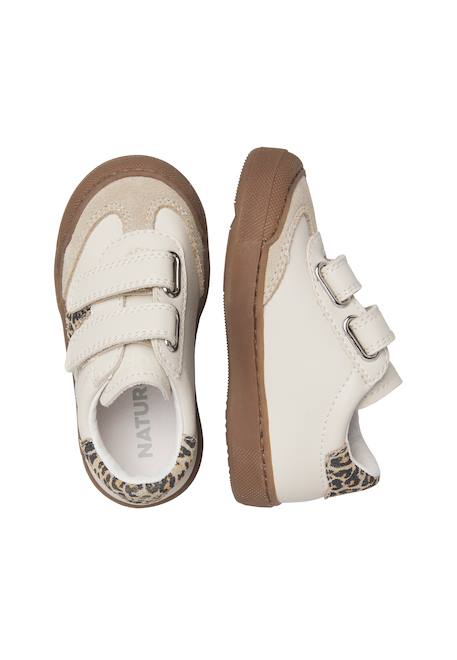 Baskets fille en cuir et daim riby à scratch Blanc-beige-marron 4 - vertbaudet enfant 
