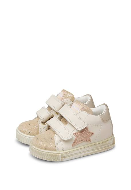 Baskets bébé fille en cuir et daim sasha à scratch Blanc-platine 5 - vertbaudet enfant 