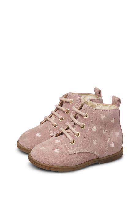 Bottines bébé fille en daim robin new à zip, broderies cœurs Beige-marron+Rose-marron 10 - vertbaudet enfant 