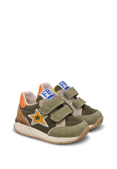 Baskets bébé en daim et tissu technique nuppi à scratch Kaki-orange+Rose-platine 2 - vertbaudet enfant 