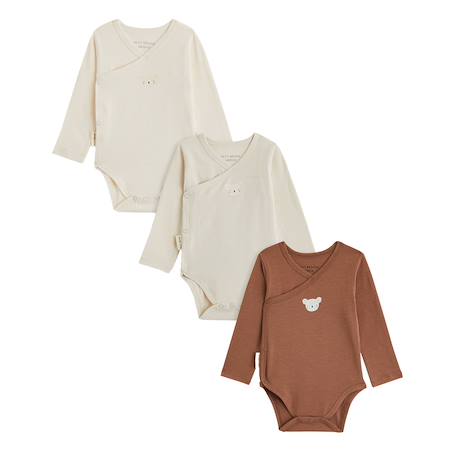 Lot de 3 bodies bébé manches longues ouverture croisée Marron 2 - vertbaudet enfant 