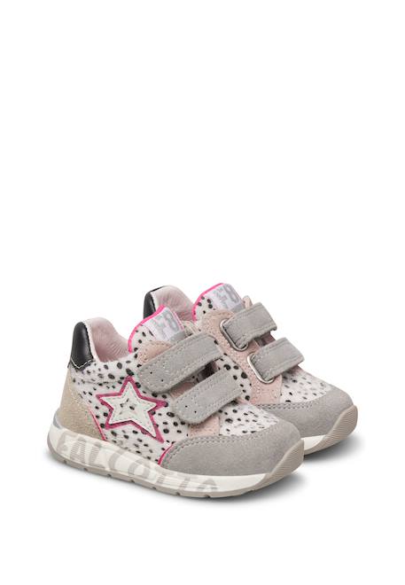 Baskets bébé fille en cuir et daim nuppi à scratch Blanc-gris 2 - vertbaudet enfant 