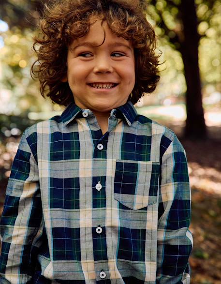Chemise en coton à manches longues à carreaux b&s Bleu foncé 1 - vertbaudet enfant 