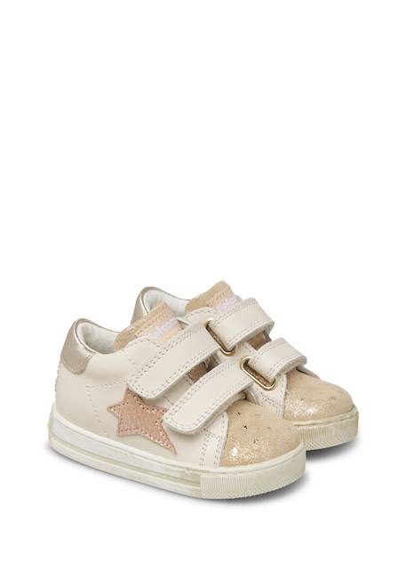 Baskets bébé fille en cuir et daim sasha à scratch Blanc-platine 2 - vertbaudet enfant 