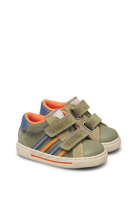 Baskets garçon en cuir et daim truby à scratch Vert-orange 2 - vertbaudet enfant 