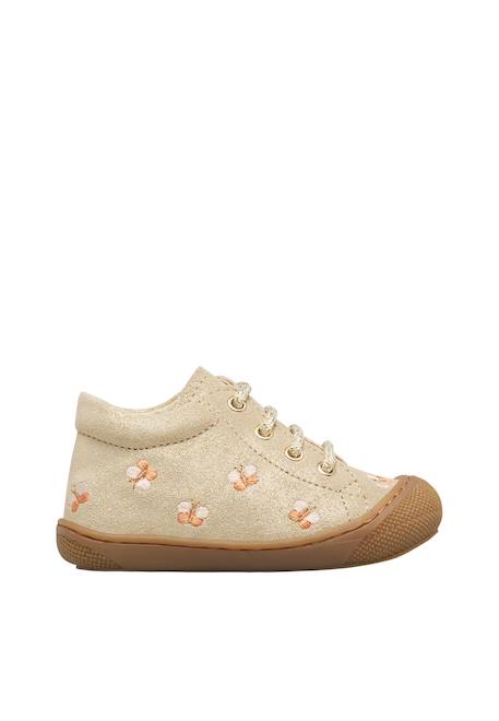 Chaussures premiers pas bébé fille en daim cocoon, broderies papillons Platine-marron 1 - vertbaudet enfant 