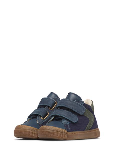 Baskets bébé garçon en cuir et daim heist à double scratch Marine-vert 5 - vertbaudet enfant 