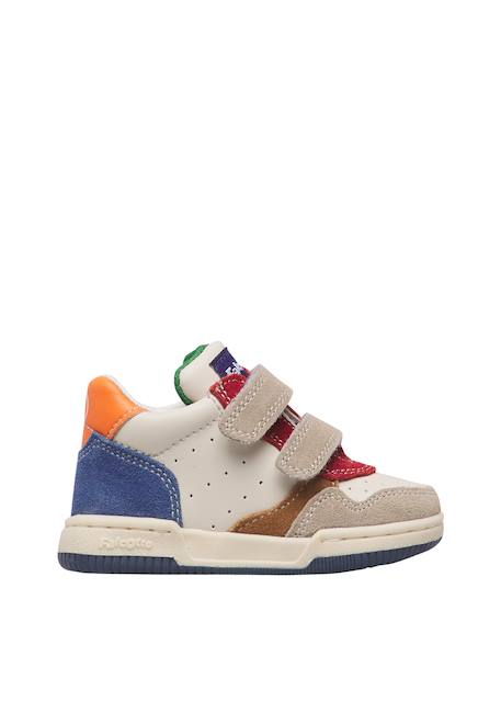 Baskets garçon en cuir et daim klip 4 à scratch Gris tourterelle-bleu+Marine-citrouille 1 - vertbaudet enfant 