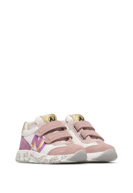 Baskets fille en cuir et tissu jesko 2 à scratch Rose poudré-blanc-platine 2 - vertbaudet enfant 