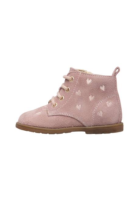 Bottines bébé fille en daim robin new à zip, broderies cœurs Beige-marron+Rose-marron 8 - vertbaudet enfant 